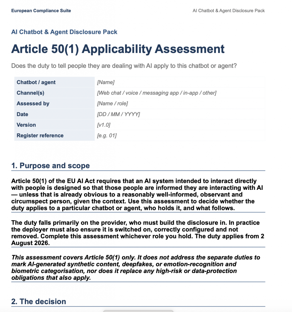 AI Chatbot and Agent Disclosure Templates