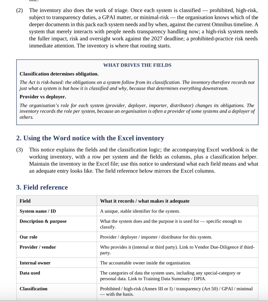 EU AI Act templates - AI Act template pack
