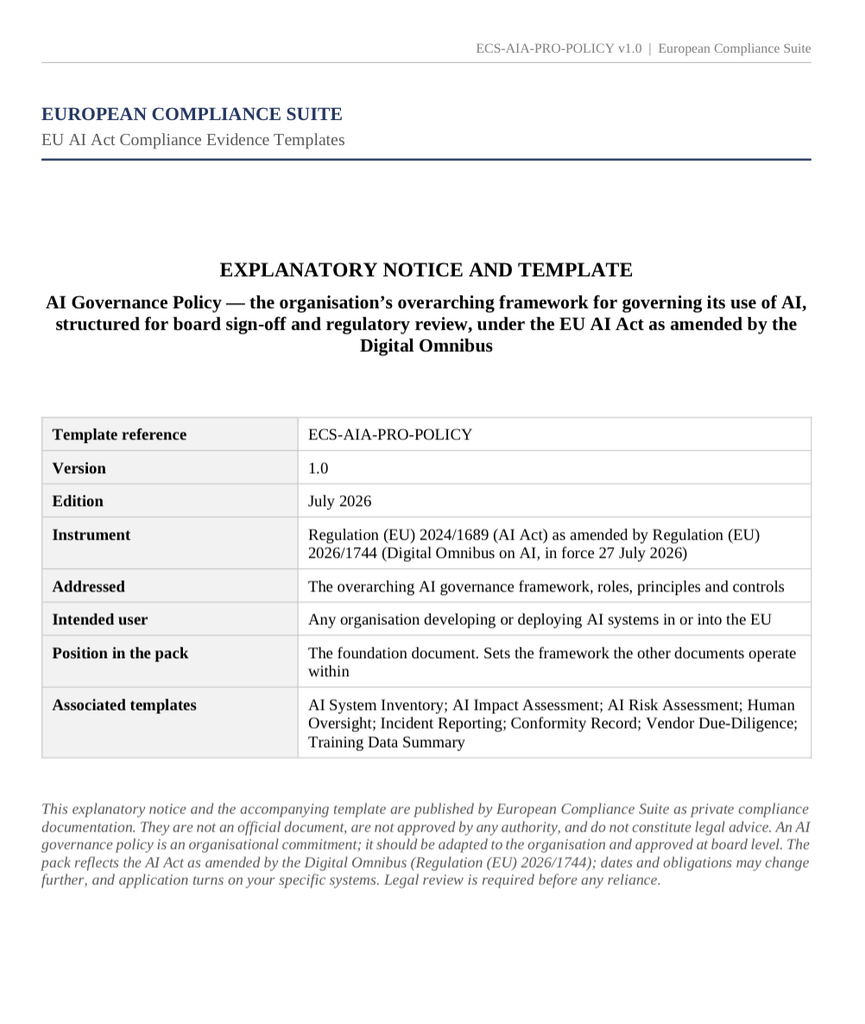 EU AI Act templates - AI Act template pack
